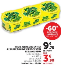 Thon Albacore Entier a l'Huile d'Olive Vierge Extra Le Savoureux