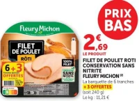 Filet de poulet rôti conservation sans nitrite Fleury Michon