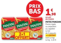 PATES PANZANI Penne rigate ou serpentini ou capellini
