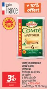 Comté le montarlier affiné 6 mois 