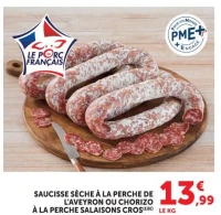 Saucisse sèche à la perche de l'Aveyron ou Chorizo à la perche Salaisons Cros