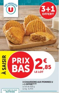 3 CHAUSSONS AUX POMMES U + 1 OFFERT