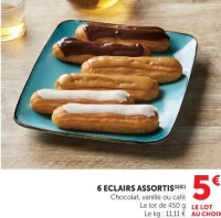 6 ECLAIRS ASSORTIS Chocolat, vanille ou café