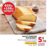 GACHE TRANCHEE PUR BEURRE Nature ou pépites de chocolat