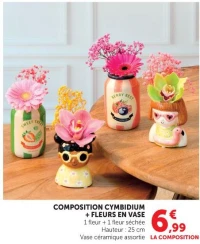 Composition Cymbidium + fleurs en vase