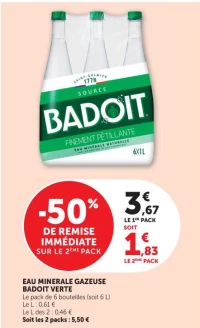 EAU MINERALE GAZEUSE BADOIT VERTE