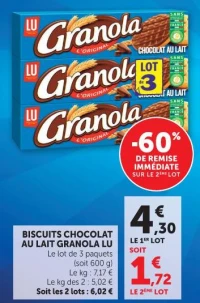 BISCUITS CHOCOLAT AU LAIT GRANOLA LU