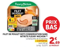 Filet de poulet rôti conservation sans nitrite Fleury Michon