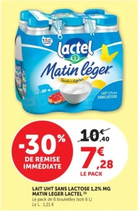 Lait UHT Sans Lactose 1,2% MG Matin Léger Lactel