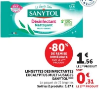 Lingettes désinfectantes eucalyptus multi-usages Sanytol