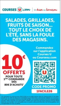 Courses U - 10€ offerts pour toute 1ère commande dès 80€ d'achats