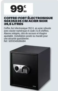 COFFRE-FORT ÉLECTRONIQUE 40X35X35 CM ACIER NOIR 39,5 LITRES