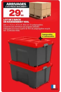 LOT DE 2 BACS DE RANGEMENT 100L