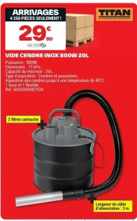 VIDE CENDRE INOX 800W 20L