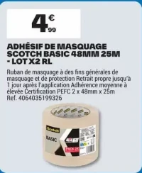 Scotch Adhésif de masquage Scotch Basic 48mm 25m - Lot x2 rl
