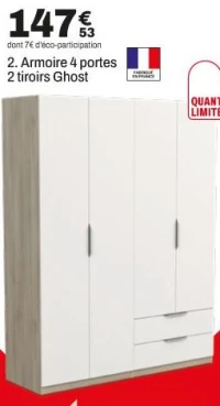 Armoire 4 portes 2 tiroirs Ghost