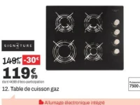 12. Table de cuisson gaz