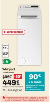 Whirlpool 20. Lave-linge top