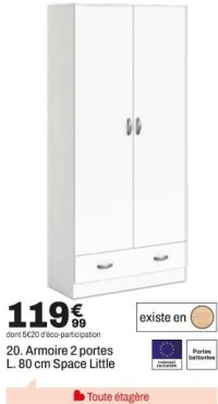 Armoire 2 portes L. 80 cm Space Little