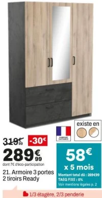 Armoire 3 portes 2 tiroirs Ready