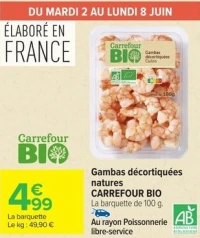 Gambas décortiquées natures CARREFOUR BIO