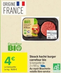 Steack haché burger carrefour bio