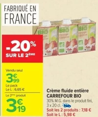 Crème fluide entière CARREFOUR BIO