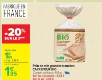 Pain de mie grandes tranches CARREFOUR BIO