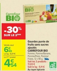 Gourdes purée de fruits sans sucres ajoutés CARREFOUR BIO