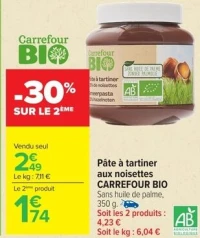 Pâte à tartiner aux noisettes CARREFOUR BIO