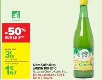 Aides Culinaires JARDIN BIO ETIC Pur Jus de Citron de Sicile