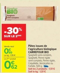 Pâtes issues de l'agriculture biologique CARREFOUR BIO