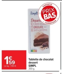 Tablette de chocolat dessert SIMPL