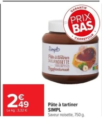 Pâte à tartiner SIMPL Saveur noisette
