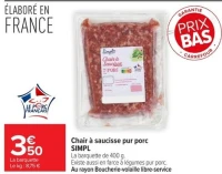 Chair à saucisse pur porc SIMPL