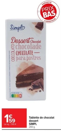 Tablette de chocolat dessert SIMPL