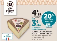Tomme de Savoie IGP au lait cru entier U de nos Régions