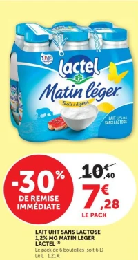 Lait UHT sans lactose 1,2% MG Matin Léger Lactel