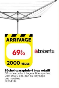 Séchoir parapluie 4 bras rotatif