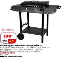 Plancha gaz 2 brûleurs + chariot MURCIA Naterial