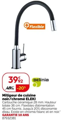 Mitigeur de cuisine noir/chromé ELEKI