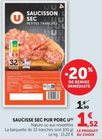 Saucisse Sec Pur Porc U
