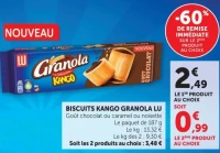BISCUITS KANGO GRANOLA LU Goût chocolat ou caramel ou noisette