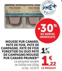 Mousse Pur Canard, Pâté de Foie, Pâté de Campagne, Pâté de Foie Forestier ou Duo Pâté de Campagne / Mousse Pur Canard Prunier