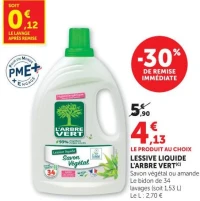 LESSIVE LIQUIDE L'ARBRE VERT Savon végétal ou amande