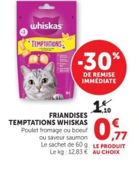 FRIANDISES TEMPTATIONS WHISKAS Poulet fromage ou boeuf