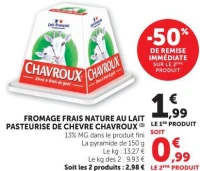 Fromage frais nature au lait pasteurisé de chèvre Chavroux