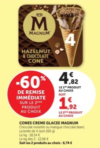 CONES CREME GLACEE MAGNUM Chocolat noisette ou mangue chocolat blanc