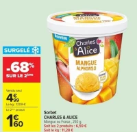 Sorbet Charles & Alice Mangue ou Fraise