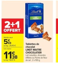 Tablettes de chocolat LINDT MAITRE CHOCOLATIER